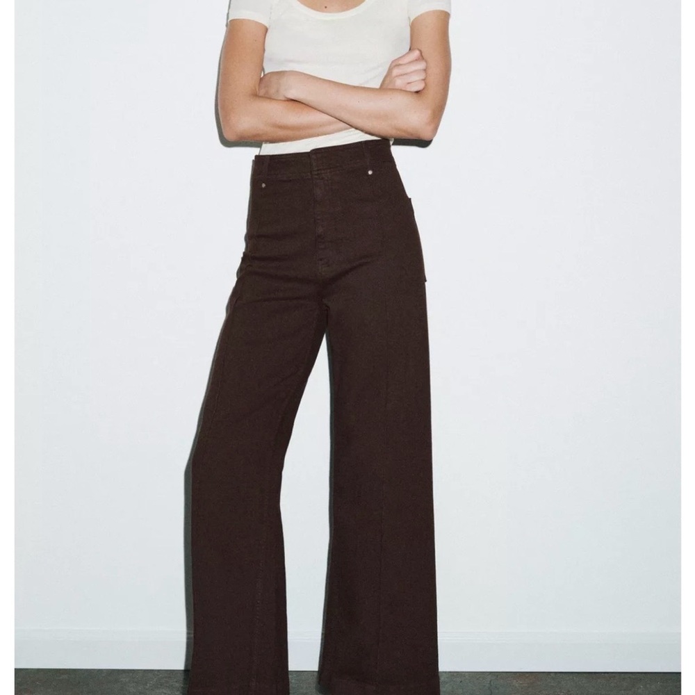 Zara Dark Brown Wide-Leg Jeans sz 8